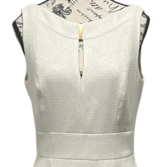 Tahari ASL Sheath Dress Size 8 Ivory Gold Metallic - Picture 6 of 14